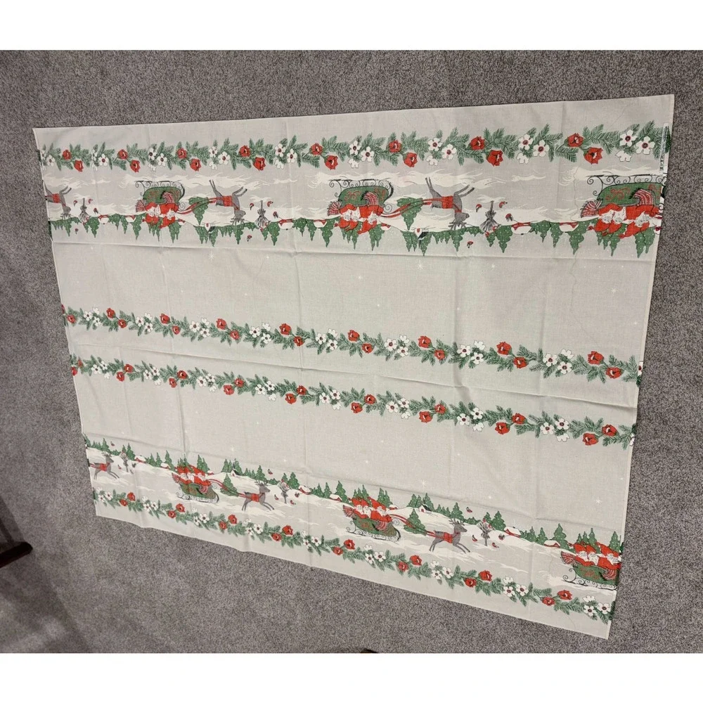 Vtg ALMEDAHLS Swedish Tablecloth Christmas Elves Sleigh Linen 51x69 Rectangle